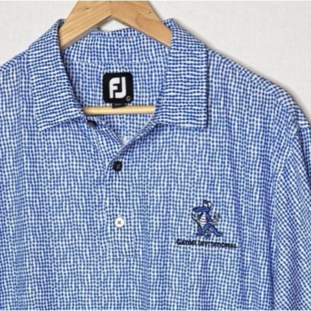 FJ‎ Gator Invitational Polo Blue Geometric Alligator Performance Mens L Cocktail